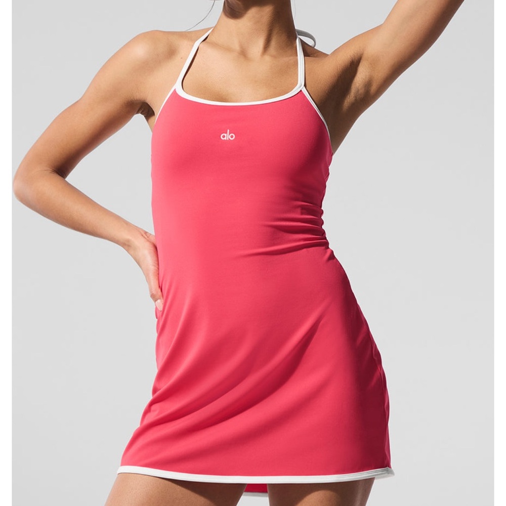 ALO Softsculpt Halter Tennis Dress - Candy Red/White